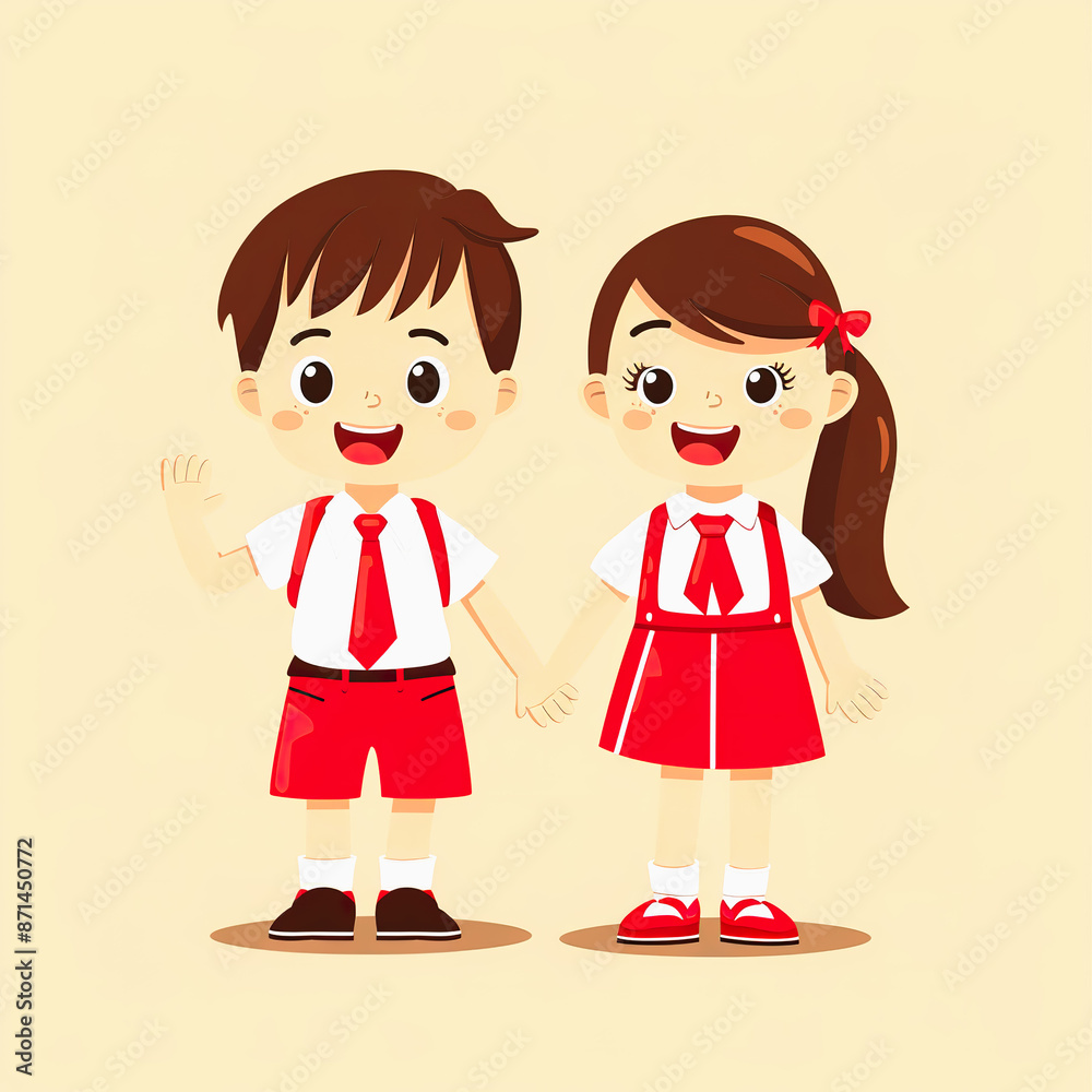 Boy and girl in school uniform of Indonesia. Indonesia student boy cartoon illustration Boy and girl in school uniform of Indonesia. Indonesia student boy cartoon illustration