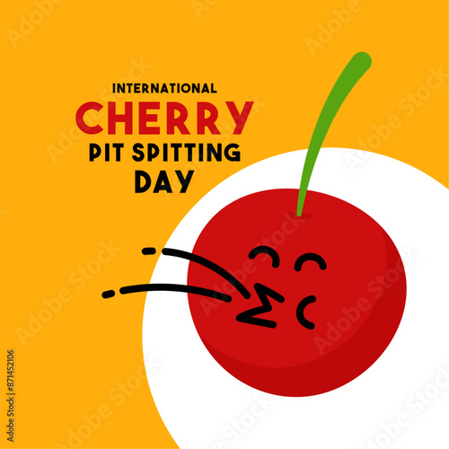 International Cherry Pit Spitting Day. Flat design vector. Poster, banner, card, background.