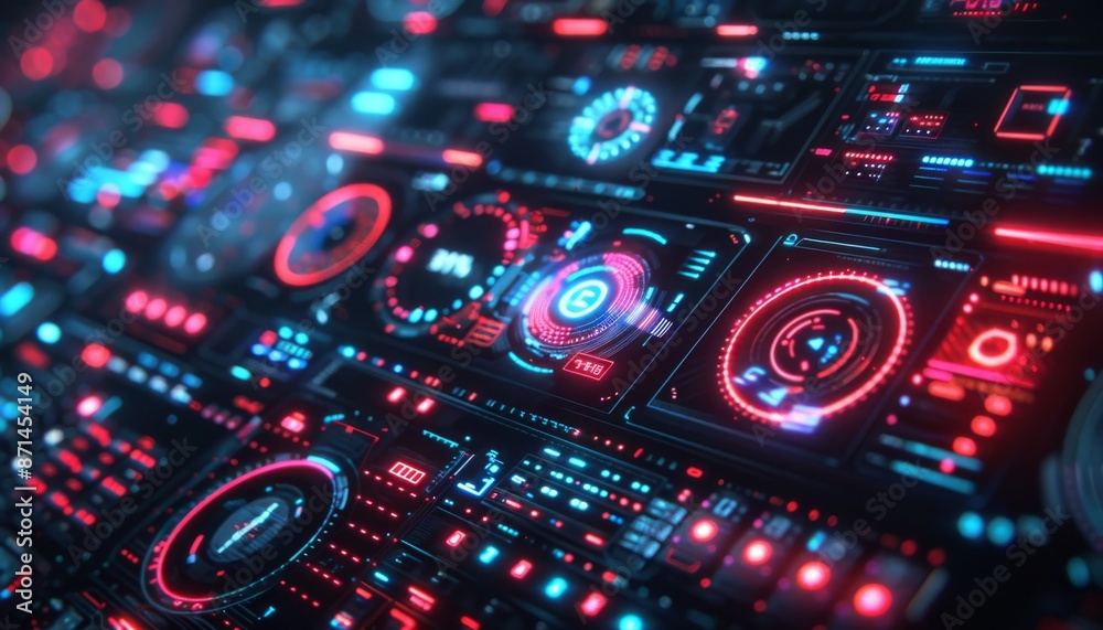 Holographic security dashboard neon glow futuristic cyber lab dark setting Holographic security dashboard neon glow futuristic cyber lab dark setting