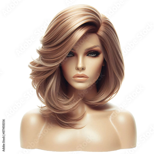 Fashionable Hairstyle Concept: Stylish Hair Wig with Trendy Design - Front View, Isolated on White Background © Premium Art