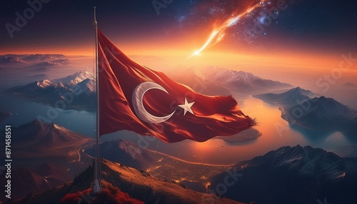 Türkiye map, flag and patriotism photo