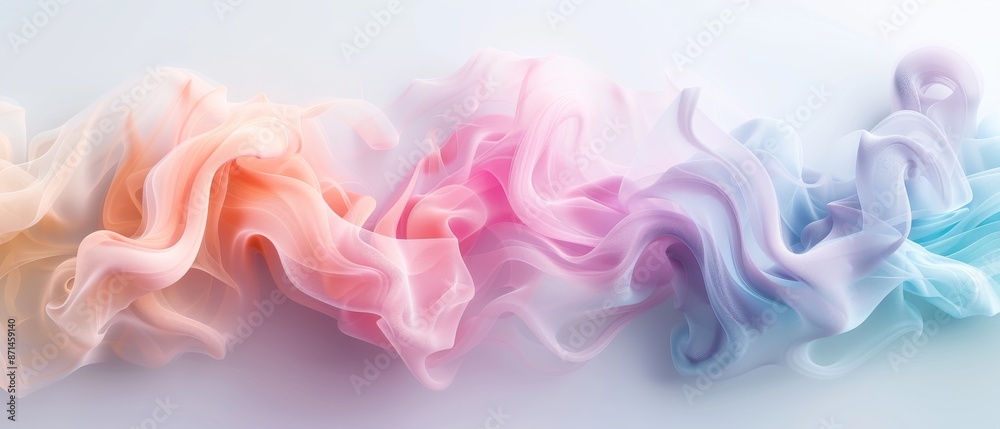 Flowing pastel fabric with soft gradients of pink, purple, and blue, creating a dreamy and ethereal texture on a light background. Flowing pastel fabric with soft gradients of pink, purple, and blue, creating a dreamy and ethereal texture on a light background.
