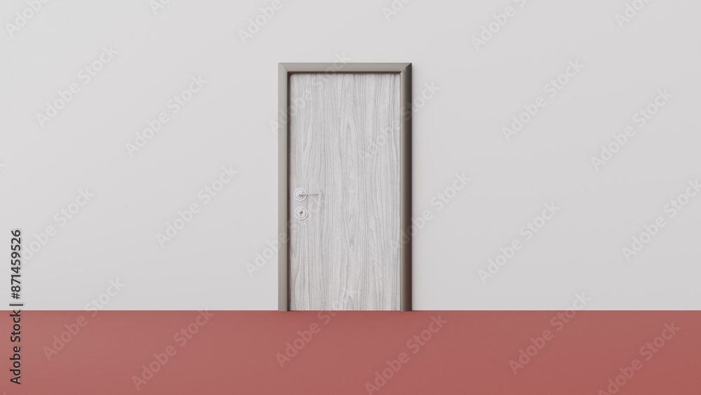a door in a room with a red floor a door in a room with a red floor