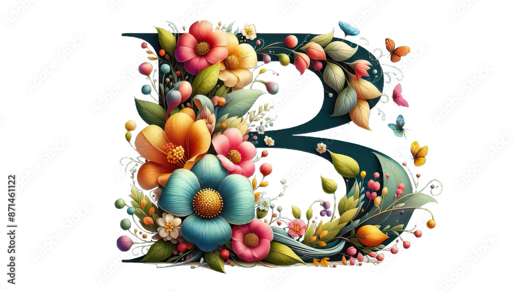 Decorative letter B with intricate floral and ornamental design, creative and artistic representation for branding or initials Decorative letter B with intricate floral and ornamental design, creative and artistic representation for branding or initials