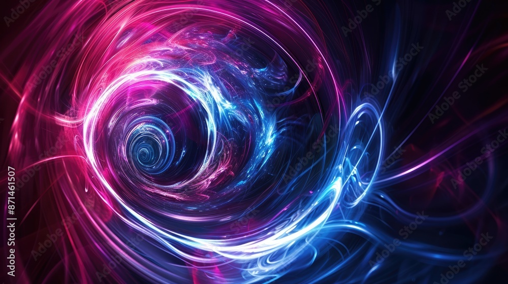 Futuristic vortex with neon glow on abstract dark background Futuristic vortex with neon glow on abstract dark background