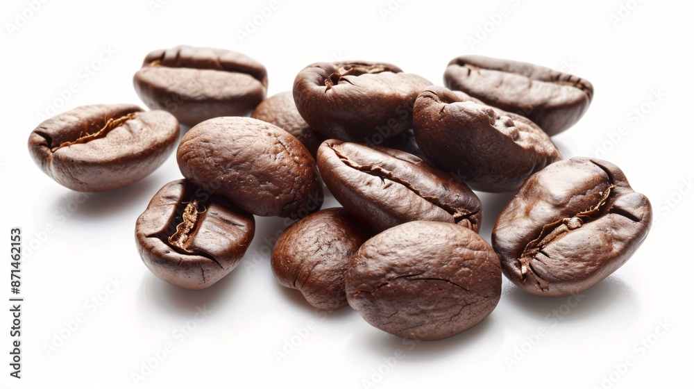 Roasted java beans on a white backdrop. Roasted java beans on a white backdrop.