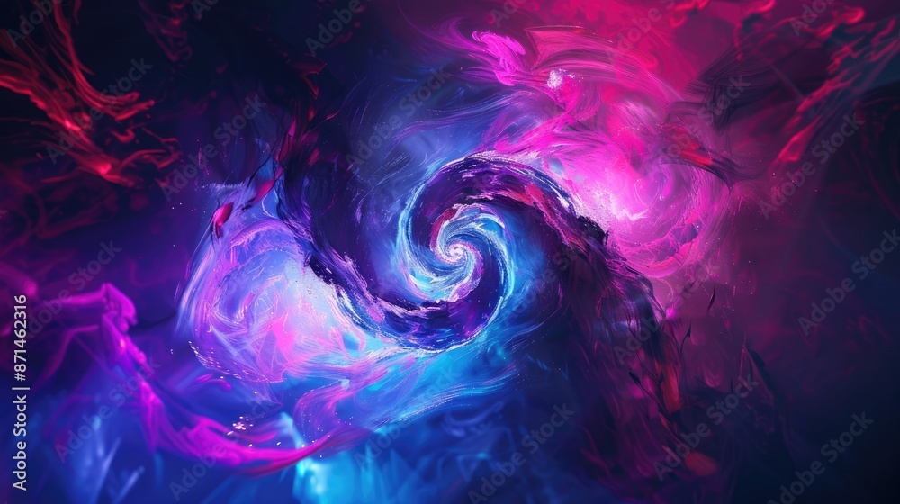 Obraz premium Fluid swirl in neon cyberpunk explosion on abstract gradient background