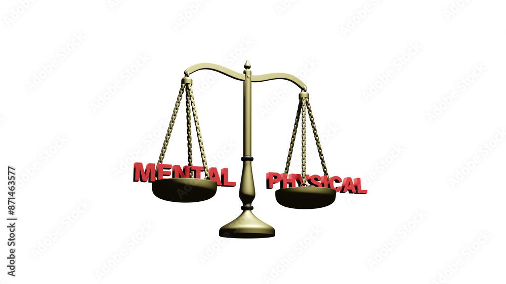 A scale balancing Mental and Physical 3d Render Transparent Background 4K