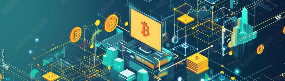 Fototapeta premium Energy management software, positive investment returns, secure blockchain transactions, flat design illustration