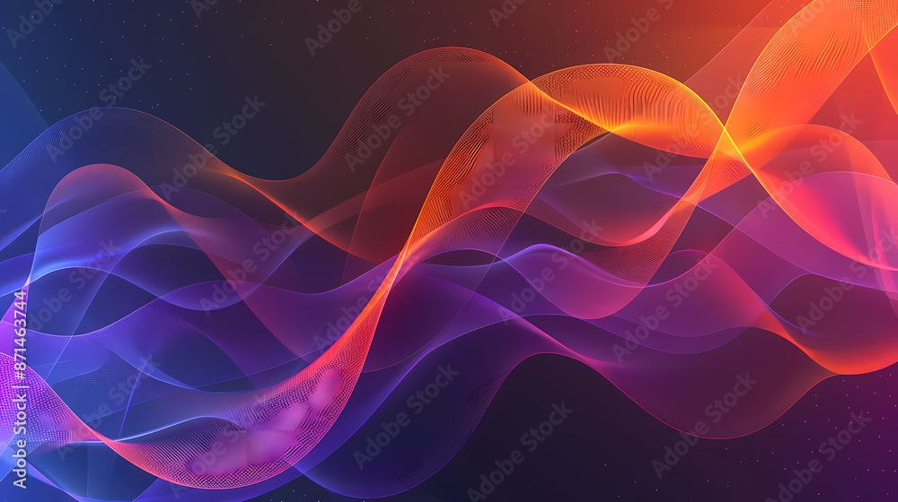 Abstract colorful waves in motion, blending hues of purple, orange, and blue creating a mesmerizing effect. Abstract colorful waves in motion, blending hues of purple, orange, and blue creating a mesmerizing effect.