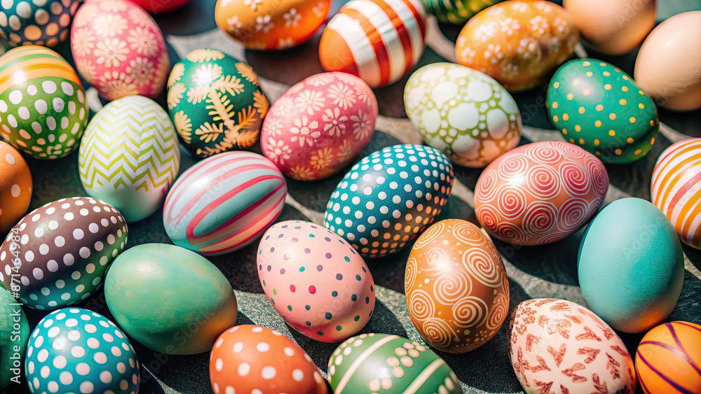 Happy Easter day with colorful egg prints copy space for text Happy Easter day with colorful egg prints copy space for text