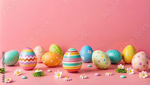 Happy Easter day with colorful egg prints copy space for text shot in studio