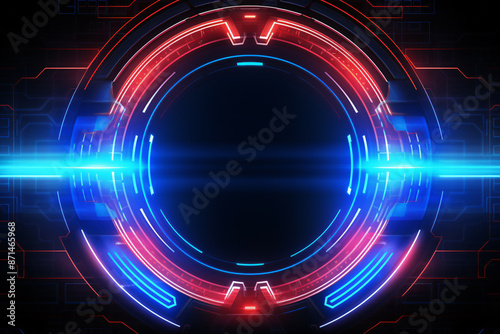 Glowing Circle with Blue Colors Against Dark Background, Futuristic Technology Style Digital Art