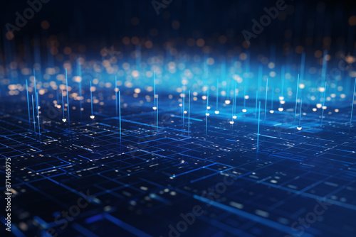 Glowing Data Network Visualization with Interconnected Lines and Nodes, Futuristic Circuit Board Design