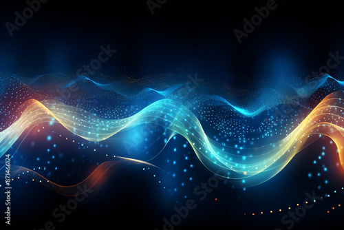 Colorful Glowing Wave Crashes Against Dark Background, Vibrant Abstract Ocean Scene with Neon Light