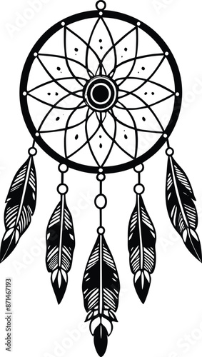 traditional dreamcatchers ornament illustration black and white