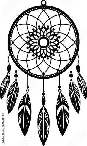 traditional dreamcatchers ornament illustration black and white