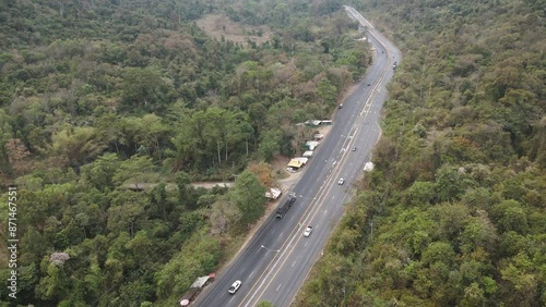 Aerial view of scenic landscape of rural countrydside traffic photo