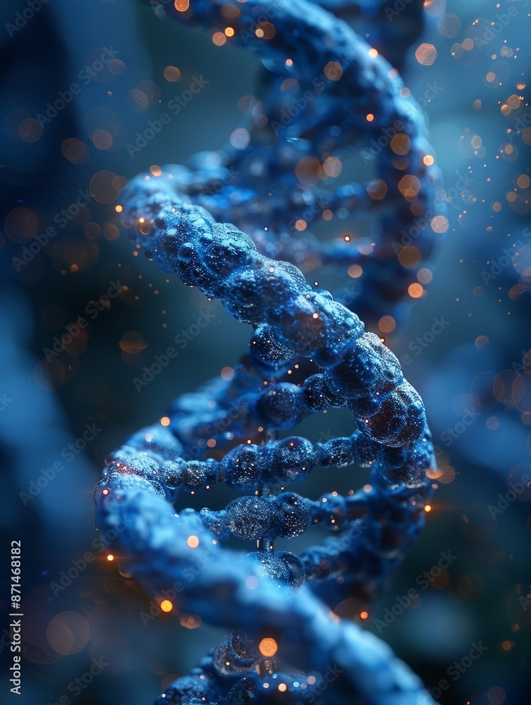 A vivid graphic of a DNA double helix in bright colors highlights genetic complexity, while a chemical diagram reveals the intricate nature of life.
