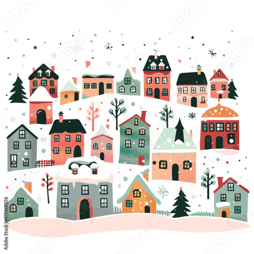 Christmas Village full of snow and christmas trees