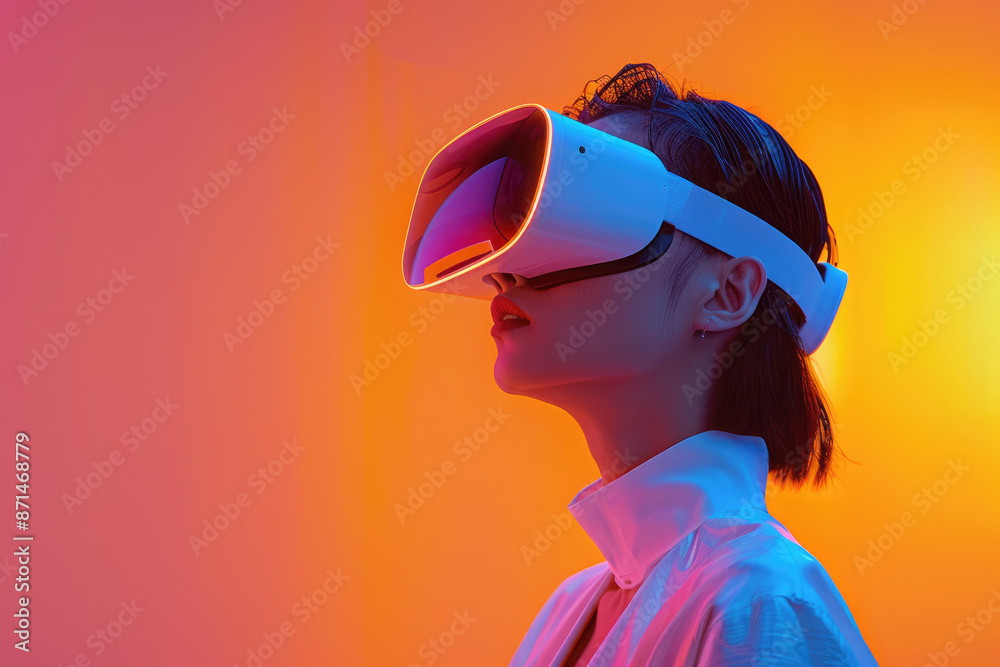 A portrait of a young woman wearing VR glasses A portrait of a young woman wearing VR glasses