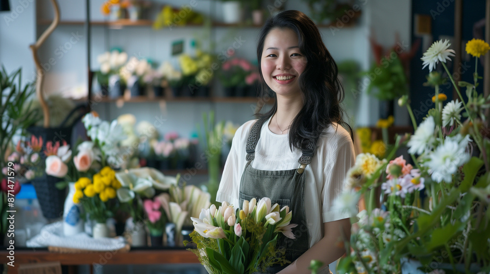日本の街のお花屋さんの美人スタッフ 日本の街のお花屋さんの美人スタッフ