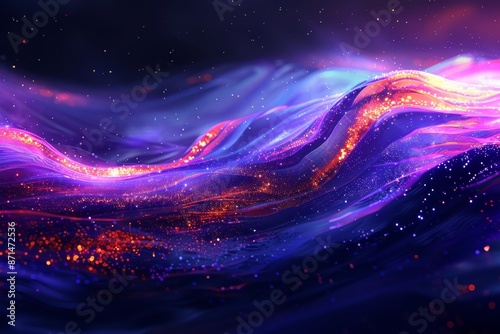 Abstract waves of vibrant colors creating a dynamic cosmic visual effect against a dark background