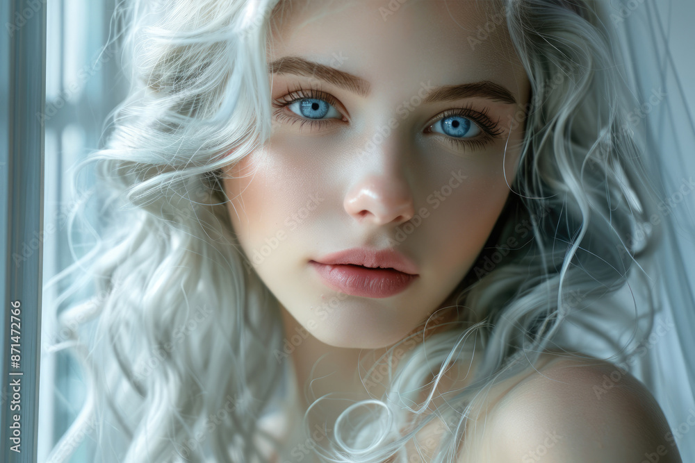 Fototapeta premium A close-up photo of a woman with blue eyes