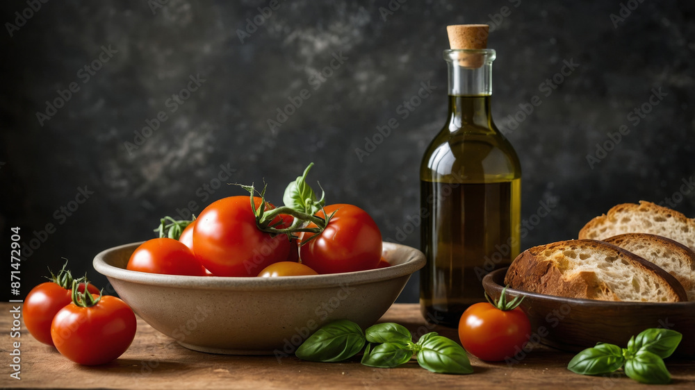 Garden-Fresh Tomatoes with Basil in a Salad Bowl Garden-Fresh Tomatoes with Basil in a Salad Bowl