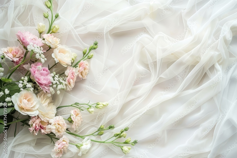 Delicate Pink and White Roses on Sheer Fabric