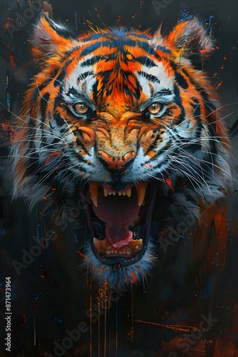Angry tiger illustration with vibrant colors