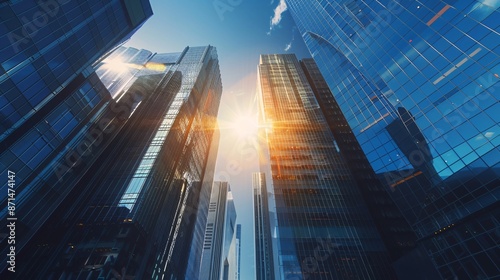 Wallpaper Mural Financial City on a Sunny and Clear Day. Modern Skyscrapers and Bustling Urban Environment Bathed in Bright Sunlight Torontodigital.ca