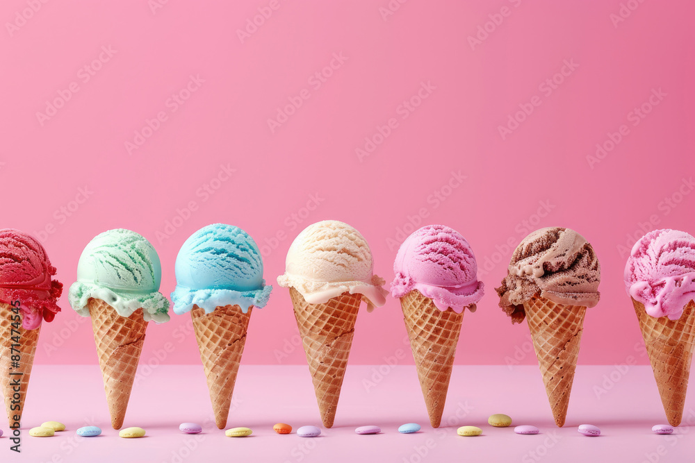 Arranged popsicles and ice cream with a pink background Arranged popsicles and ice cream with a pink background