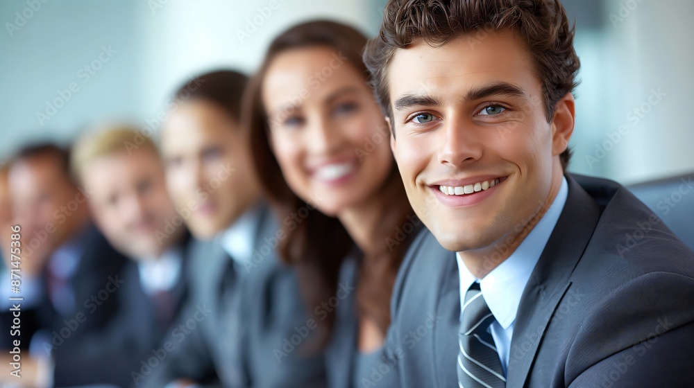 Team of business professionals are smiling confidently in a line Team of business professionals are smiling confidently in a line