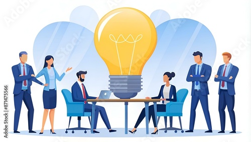 Flat Business People Meeting  learning And Maeking Idea With lightbulb concept photo