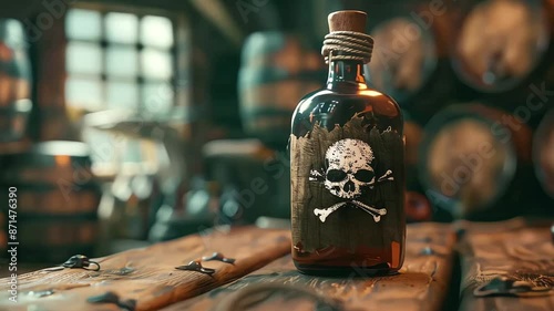 A skull and crossbones on a bottle of poison photo