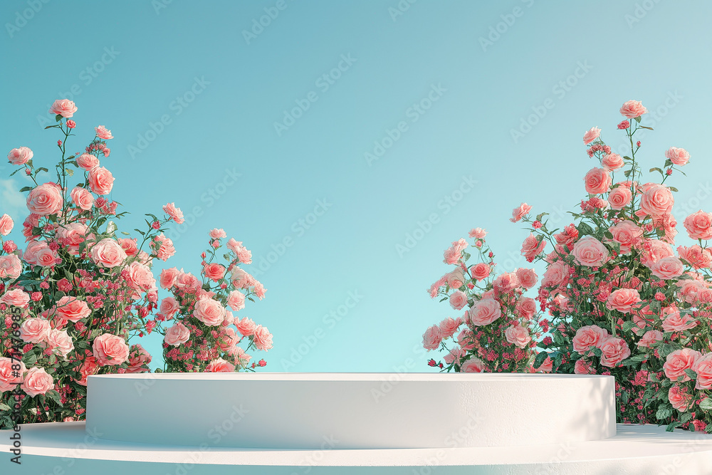 Empty Podium Decorated With Pink and White Peonies Empty Podium Decorated With Pink and White Peonies