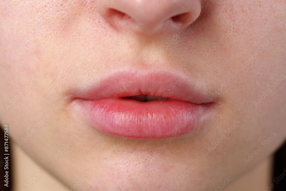 Obraz premium Close Up of Womans Lips and Nose