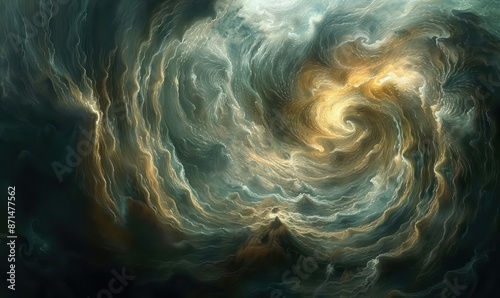 A digital artwork of a swirling vortex amidst clouds with fiery colors. Generate AI © VinaAmeliaGRPHIC