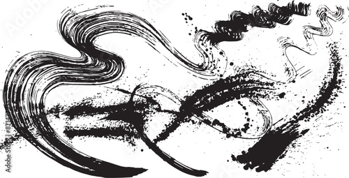 波しぶき　墨アート　手書きの毛筆イラスト