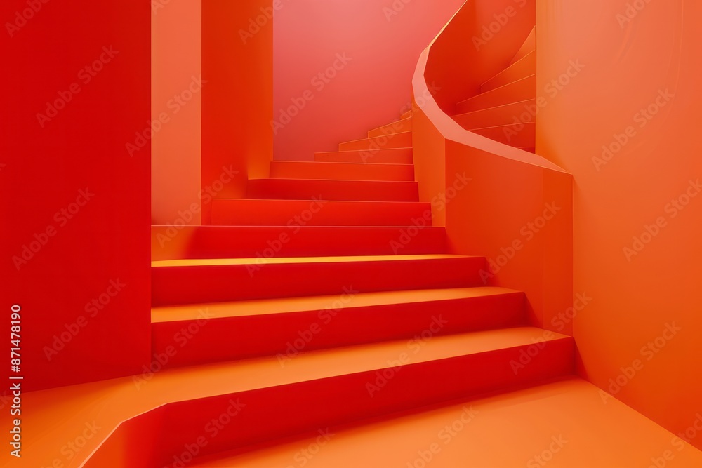 Obraz premium 3D abstract rendering with red orange color stair. Geometric 3D steps background