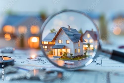 Magnifying Glass with Model House in Focus