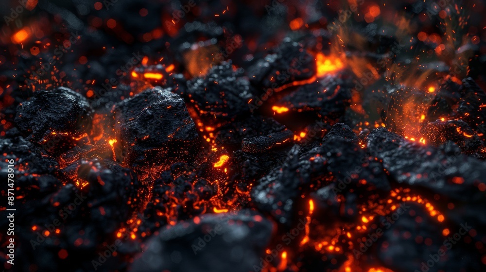 A nearby burning charcoal radiates intense heat that turns bright red-orange. A nearby burning charcoal radiates intense heat that turns bright red-orange.
