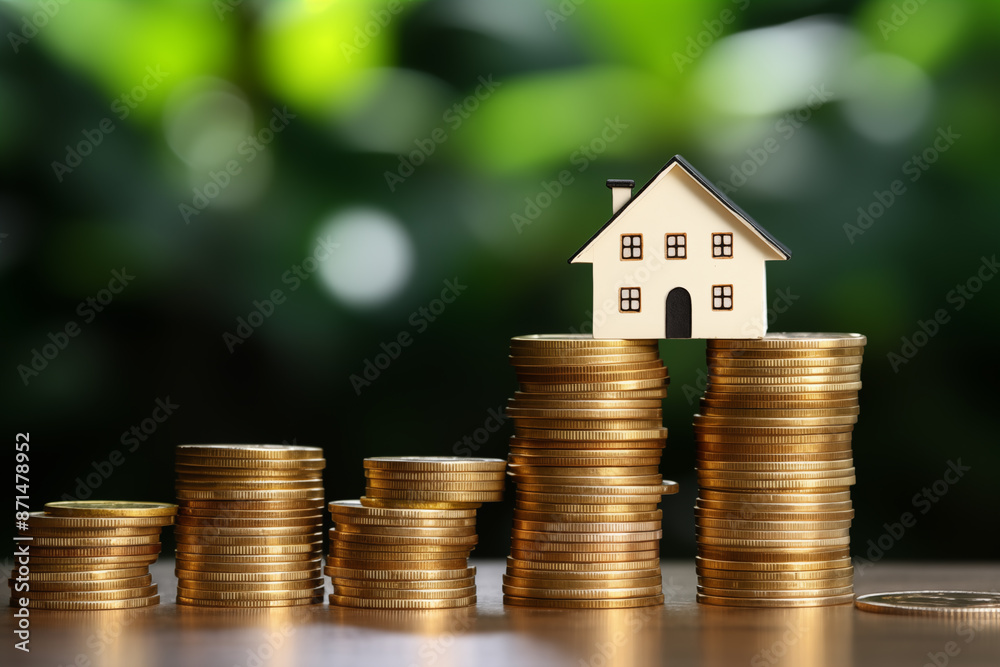 Stacks of Coins and Model Homes Illustrate Real Estate Investment Stacks of Coins and Model Homes Illustrate Real Estate Investment
