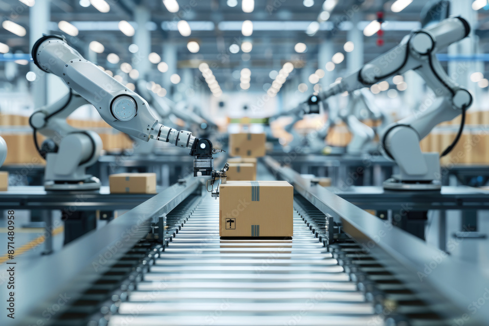 Obraz premium Artificial intelligence robots sort goods