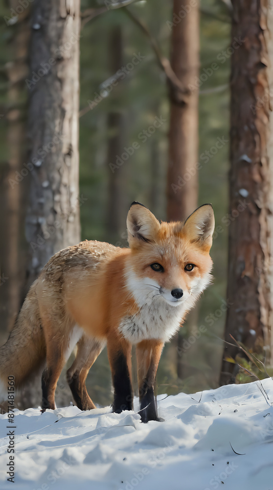 a fox standing in the snow in the woods a fox standing in the snow in the woods
