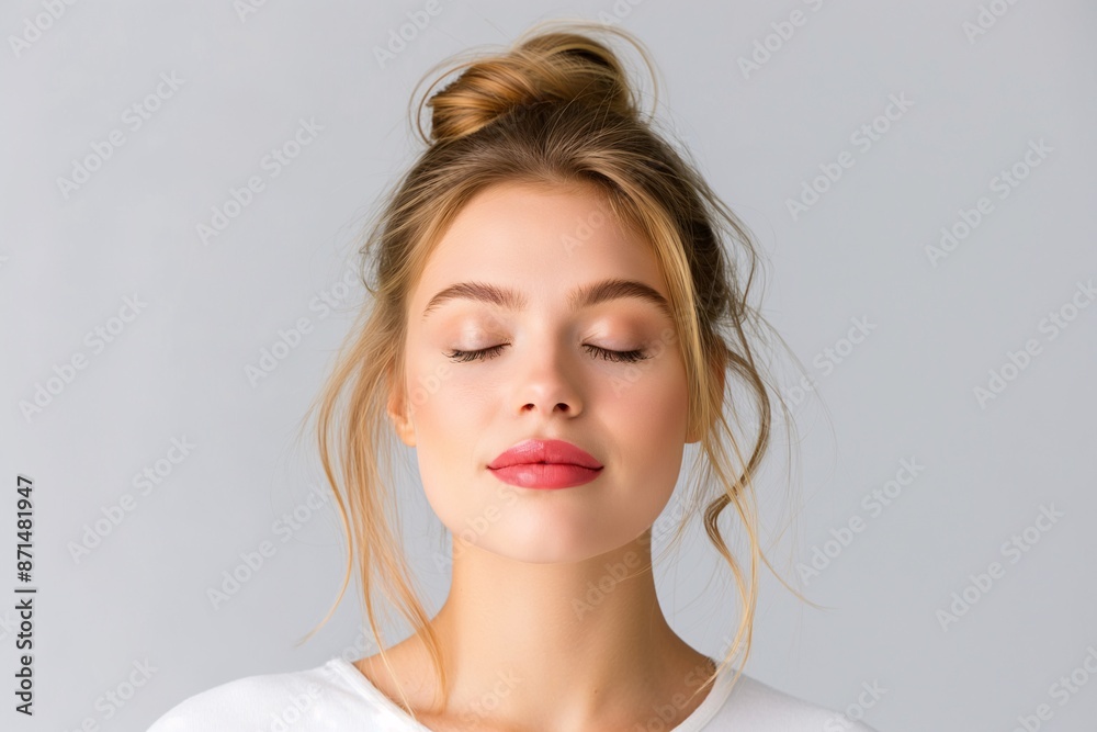 Naklejka premium a model with a soft bun hairstyle, isolate on white background, graceful and refined