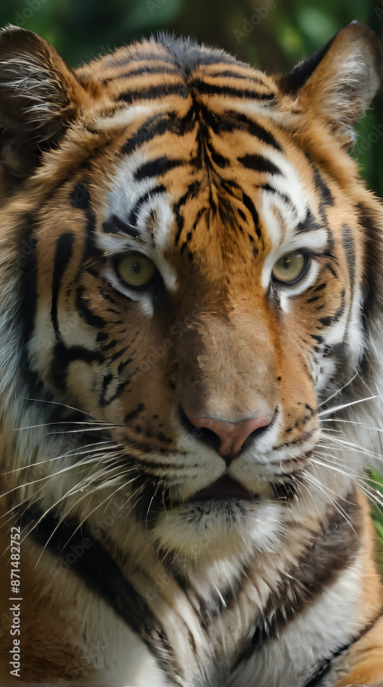 Naklejka premium a tiger that is sitting in the grass looking at the camera