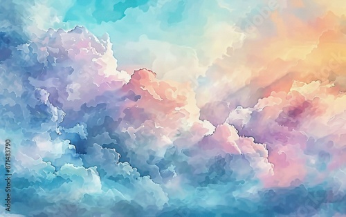 Abstract Watercolor Sky with Clouds