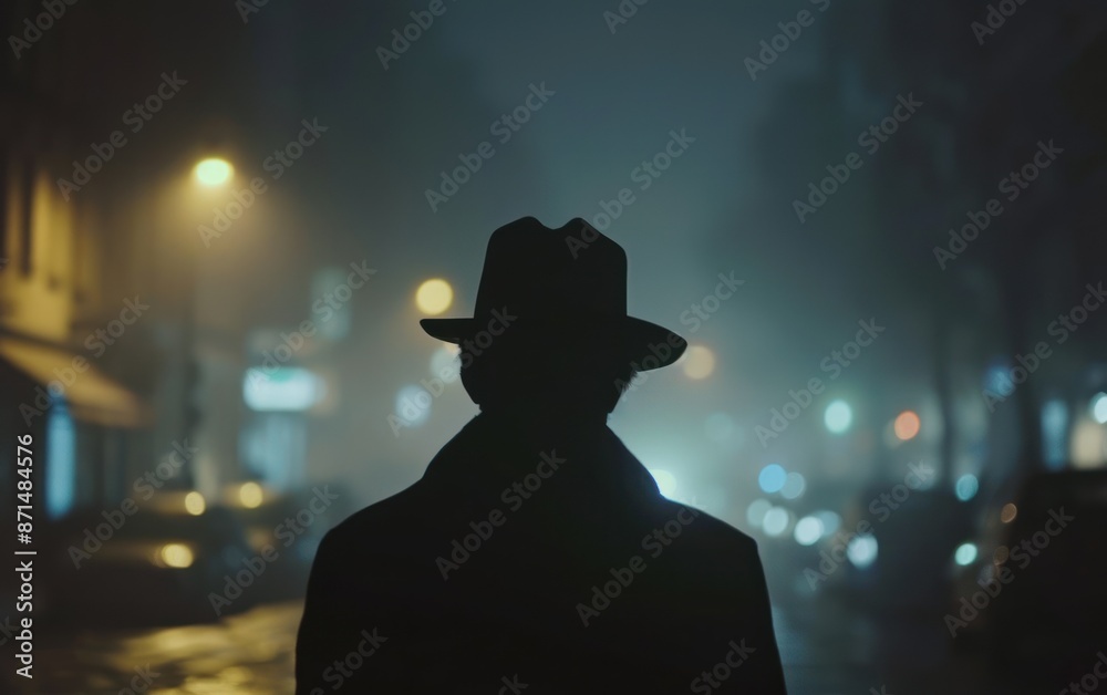 Silhouette of a Mysterious Man in Foggy City Night Silhouette of a Mysterious Man in Foggy City Night